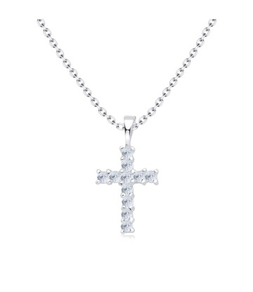 Crystal Cross Shaped Silver Necklace SPE-17
